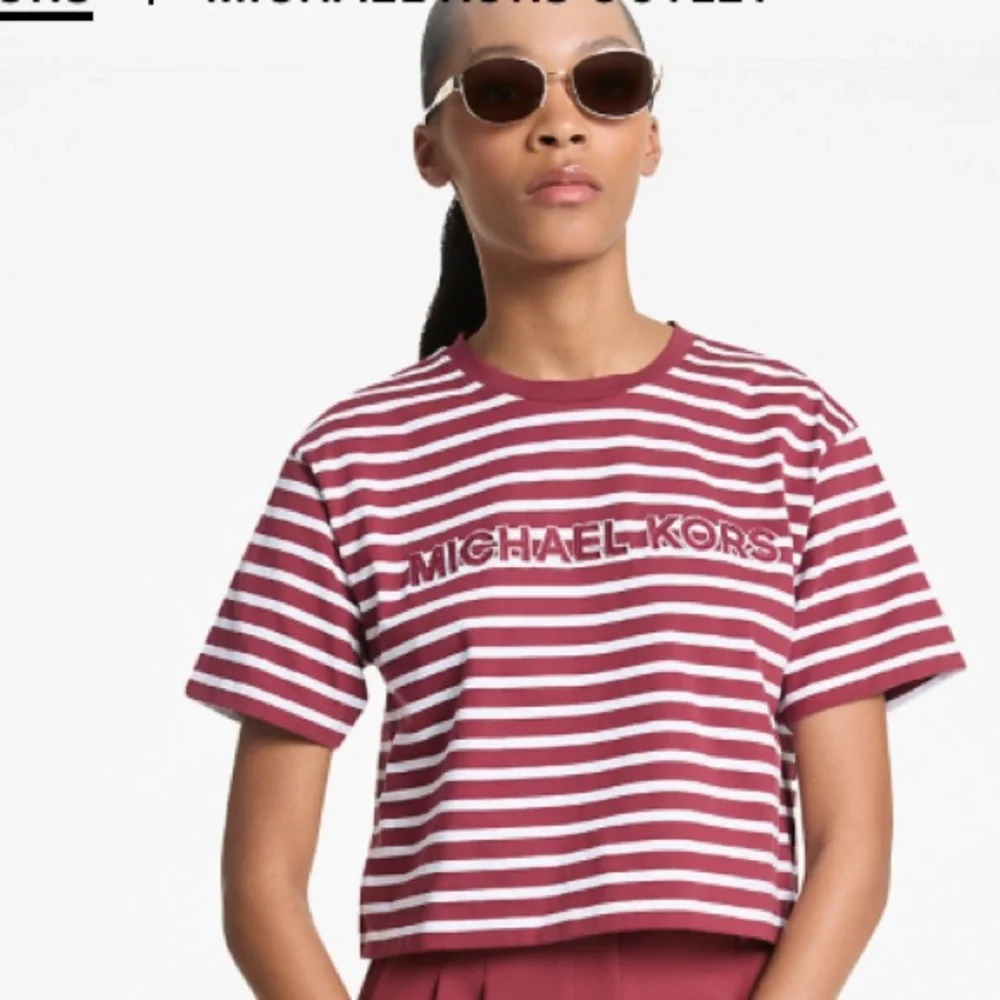 Michael Kors Red and White Striped Crop Top